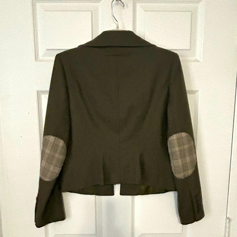 Harve Bernard Army Green Wool blend Blazer w/buttons Size 8, Houndstooth trim